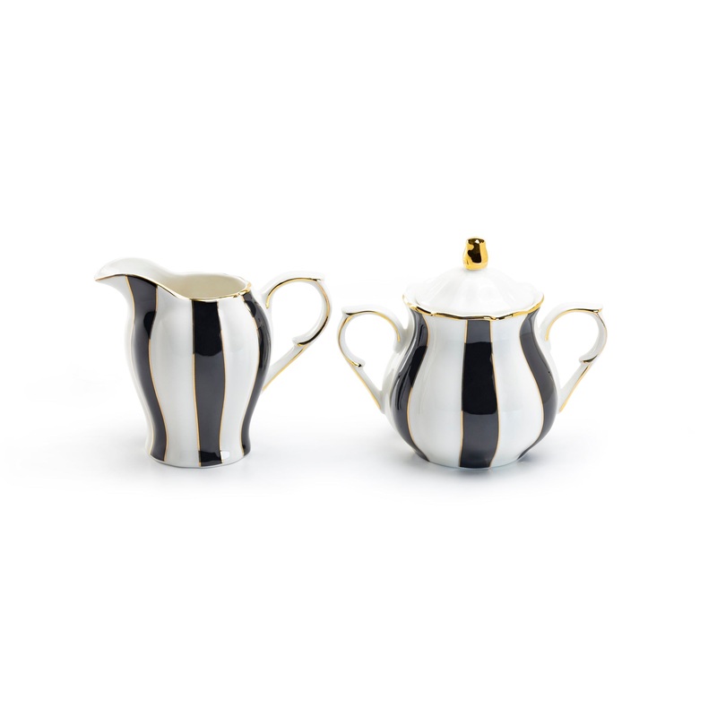 Black and White Scallop Fine Porcelain Sugar & Creamer Set
