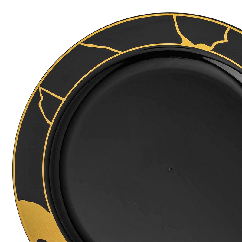 Black with Gold Marble Disposable Plastic Dinner Plates (10″)