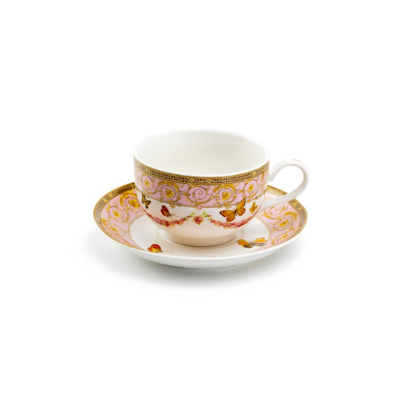 Butterflies with Pink Ornament Fine Porcelain Tea Cup and Saucer