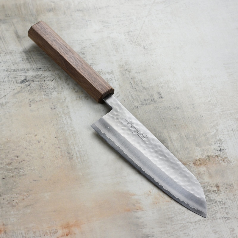 Masutani VG1 Hammered 6.7″ Santoku, Octagonal Walnut Handle