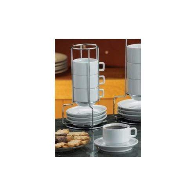 Stackable Porcelain Espresso Cup & Saucer 9 pc. Set – White