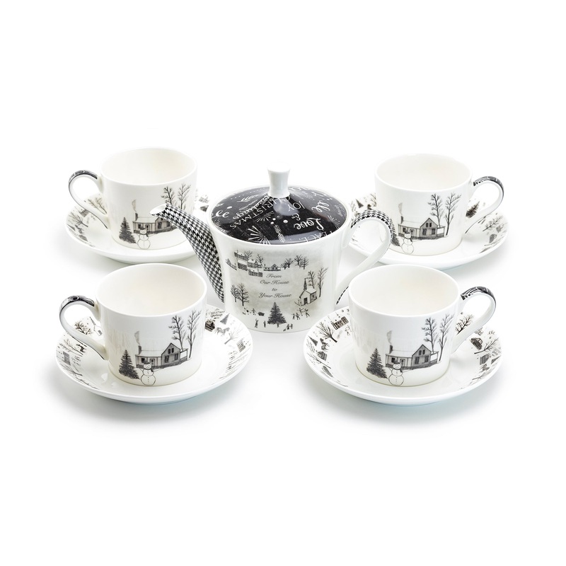 Winter Wonderland Snowman Village Bone China Tea Set