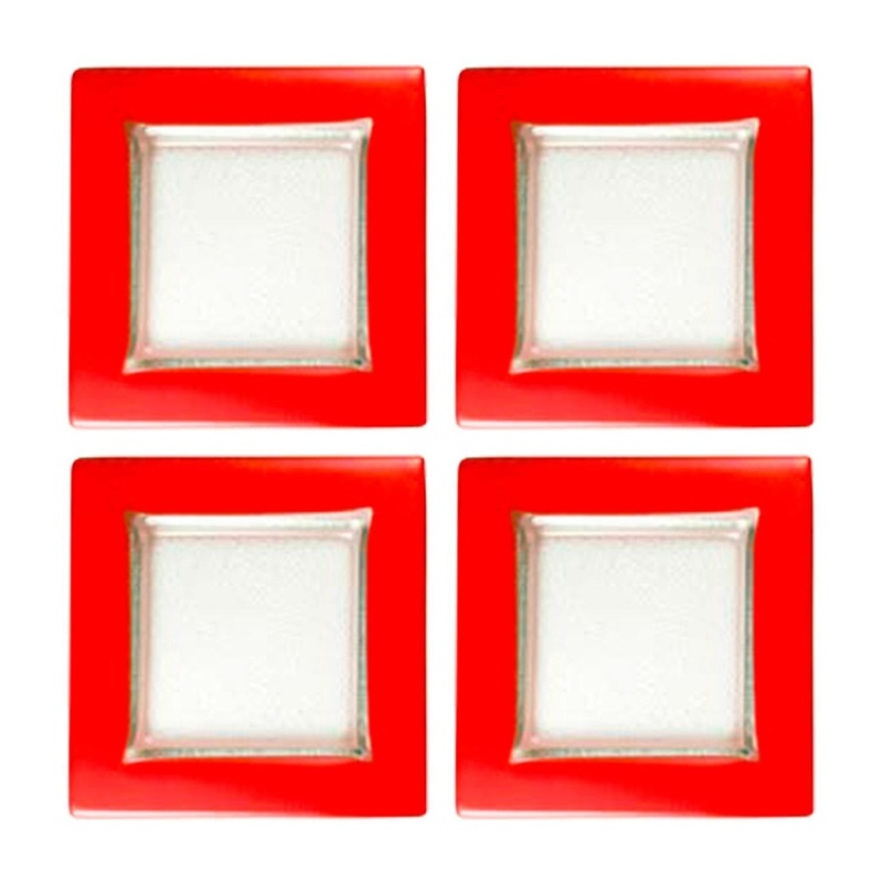 Glass Dinnerware 6″ x 6″ Square Red Glass Plate (Set of 4)