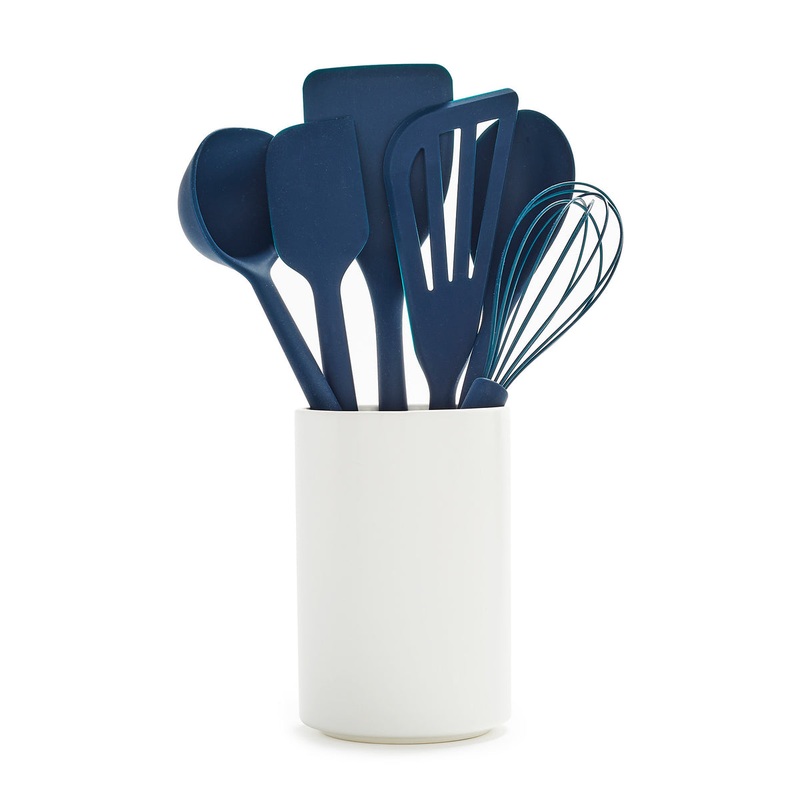 Platinum Silicone 7-Piece Utensil and Crock Set | Navy