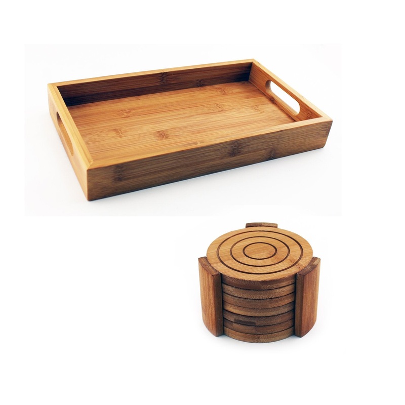 BergHOFF Bamboo 8pc Serving Tray with Coasters Set