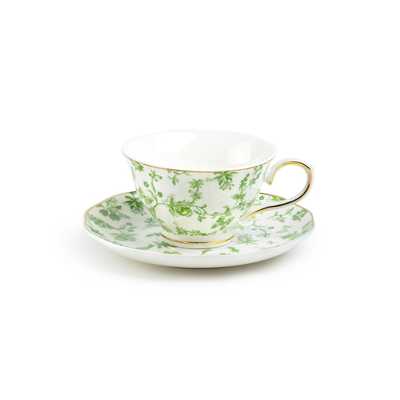 Greeny Garden Fine Porcelain Tea Cup and Saucer