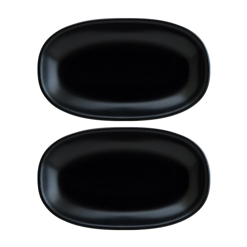 Notte 7.5″ x 4.25″ x h:1″ Oval Black Porcelain Platter (Set of 2)