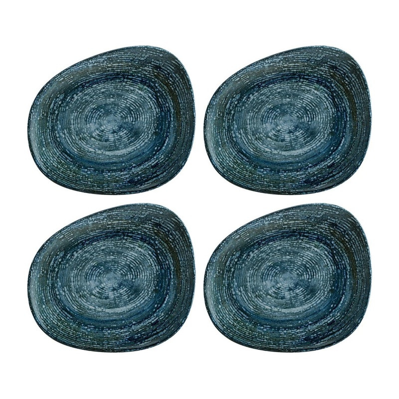 Patera Denim 7.5″ x 6″ Organic Decorated Porcelain Plate (Set of 4)
