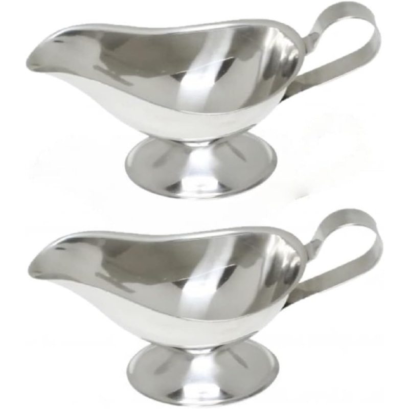 Stainless Steel Gravy Boat with Contoured Handle Set of 2 – Serving Dispenser for Gravy Cream Sauce Salad Dressing Sauce Jug Ideal Sauce Serving Dish for Dinner Holiday