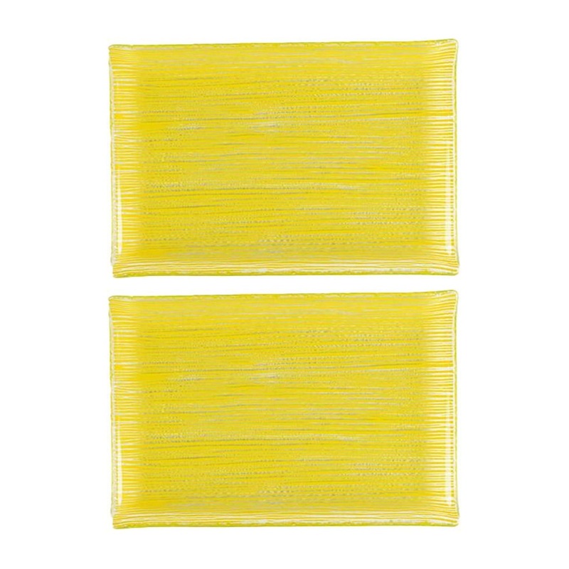 Glass Dinnerware 8.5″ x 5.75″ Rectangular Yellow Glass Plate (Set of 2)