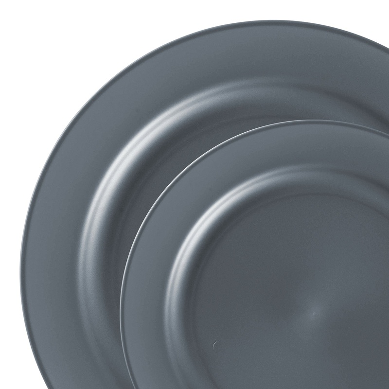 Matte Charcoal Gray Round Disposable Plastic Dinnerware Value Set
