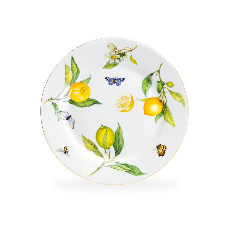 8″ Lemon Butterfly Fine Porcelain Dessert Plate