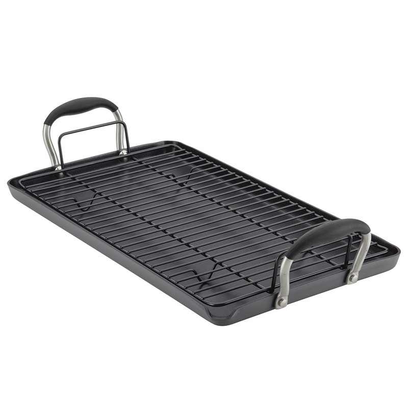 Anolon Advanced Home Hard-Anodized Nonstick Double Burner Griddle, 10-Inch x 18-Inch, Onyx