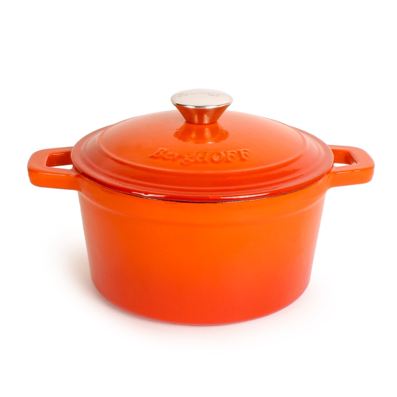 BergHOFF Neo Cast Iron 3qt. Round Dutch Oven 8″ with Lid, Orange