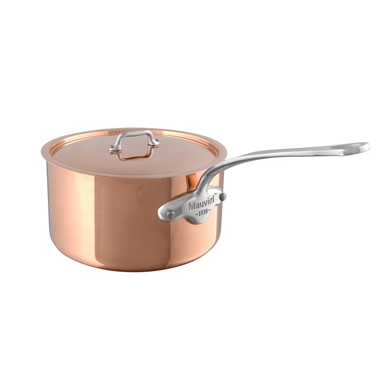 Mauviel M’3 S Copper Sauce Pan With Lid, Cast Stainless Steel Handle, 1.8-Qt