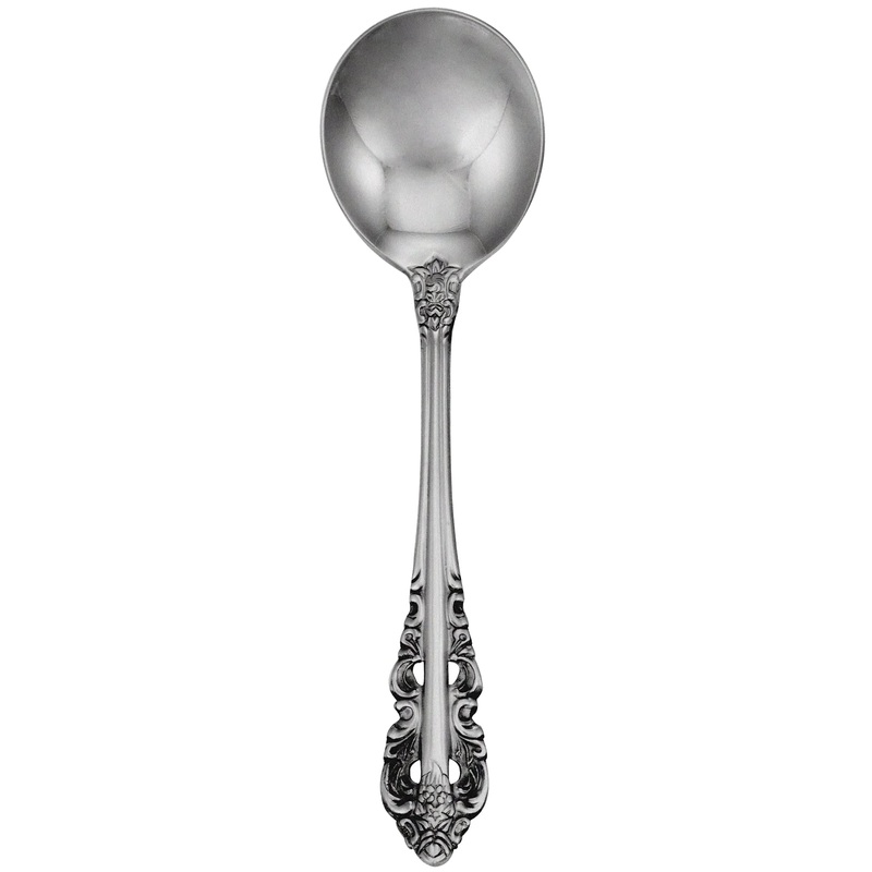Walco 6812FS Classic Baroque 6″ 18/10 Stainless Steel Extra Heavy Weight Bouillon Spoon with Fieldstone Finish – 12/Pack