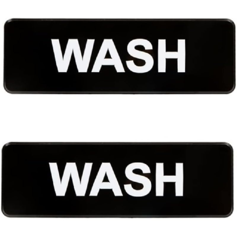 9″ x 3″ Wash Sign with Easy Peel Self-Adhesive White on Black Color Set of 2- Door Sign Waterproof Self Adhesive Store Signs Indoor/Outdoor Warning Marker Home Business Use