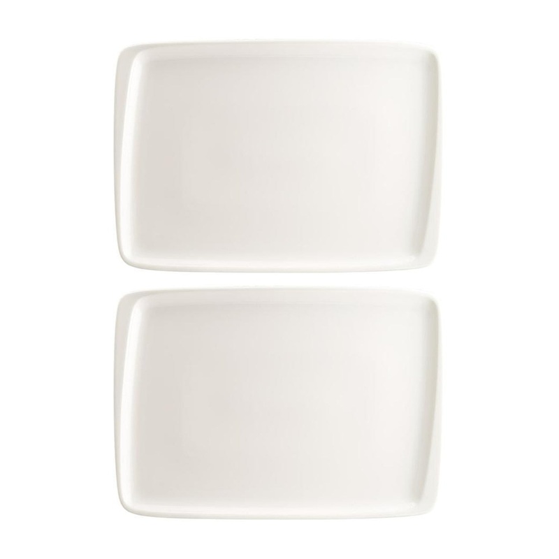 Moove 9″ x 6″ Rectangular Warm White Porcelain Plate (Set of 2)