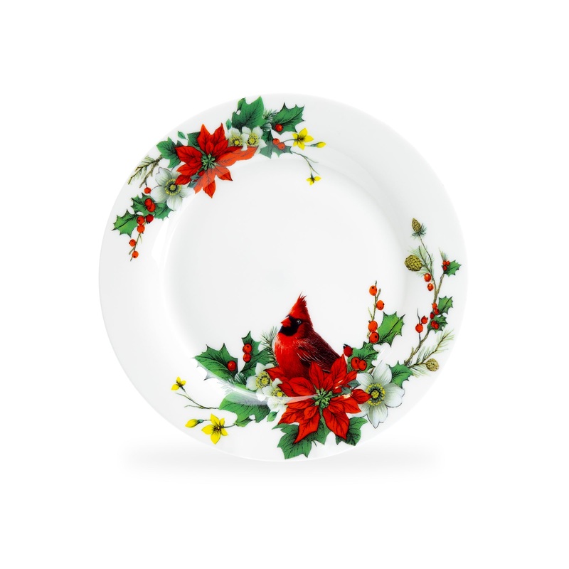 7.5″ Cardinal Poinsettia Bone China Dessert Plate