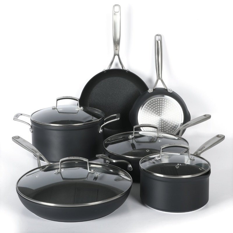 Babish 10 Piece Hard Anodized Titanium Forever Non Stick Technology Durable Pots and Pans Cookware Set – Black