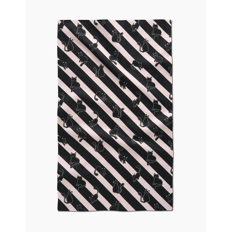 Geometry Striped Black Cats Tea Towel