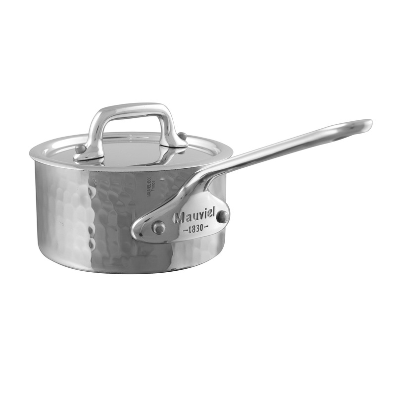 Mauviel M’MINIS Hammered Sauce Pan With Stainless Steel Handle and Lid, 0.3-Quart