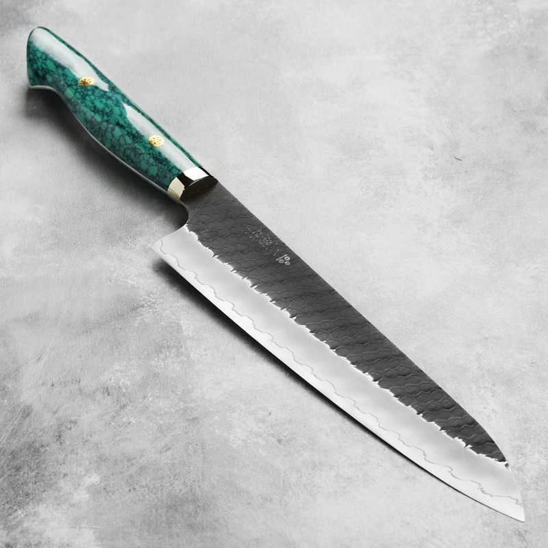 Nigara SG2 Kurouchi Tsuchime 9.4″ Gyuto, Green Turquoise