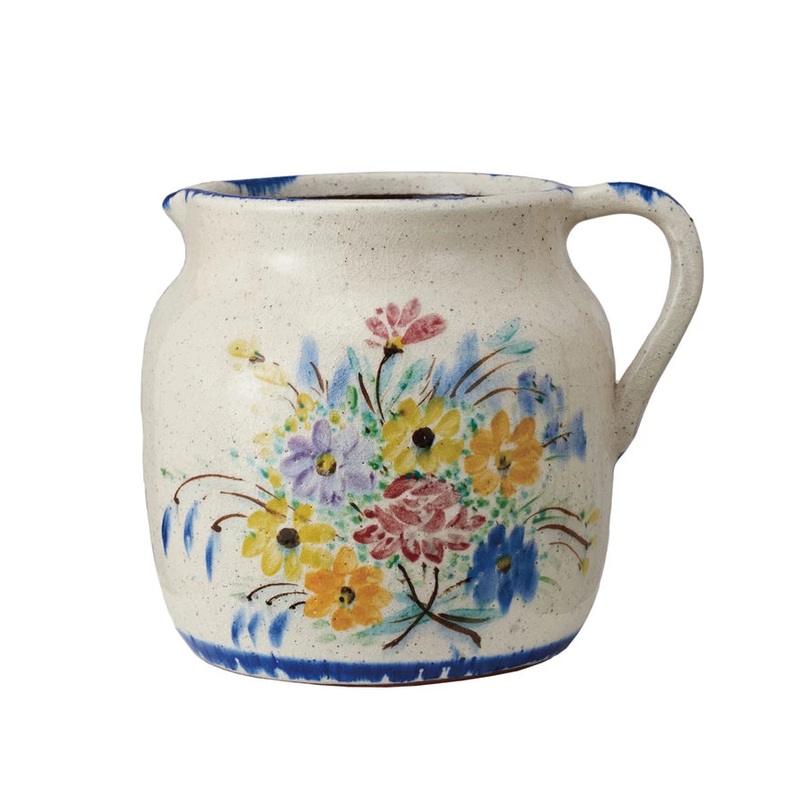 Terra-cotta Pitcher w/ Flowers & Handle 8.5″ H
