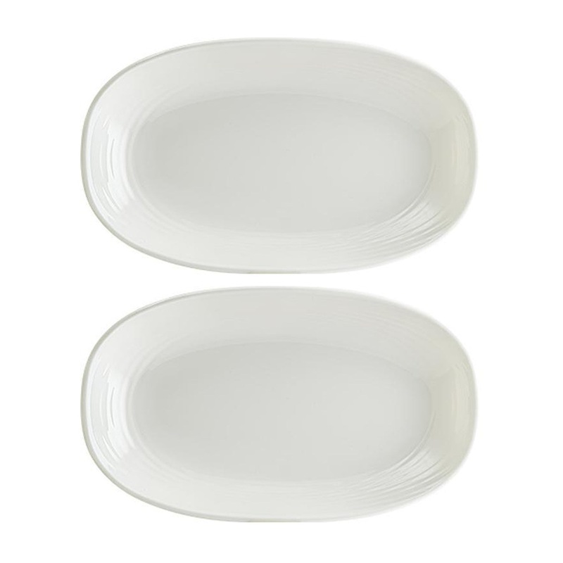 Loop 6″ x 3.5″ x h:0.75″ Oval Warm White Porcelain Platter (Set of 2)