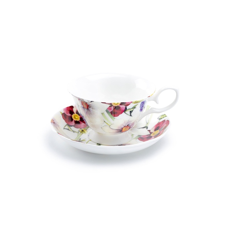 Red Pansy Bone China Tea Cup and Saucer