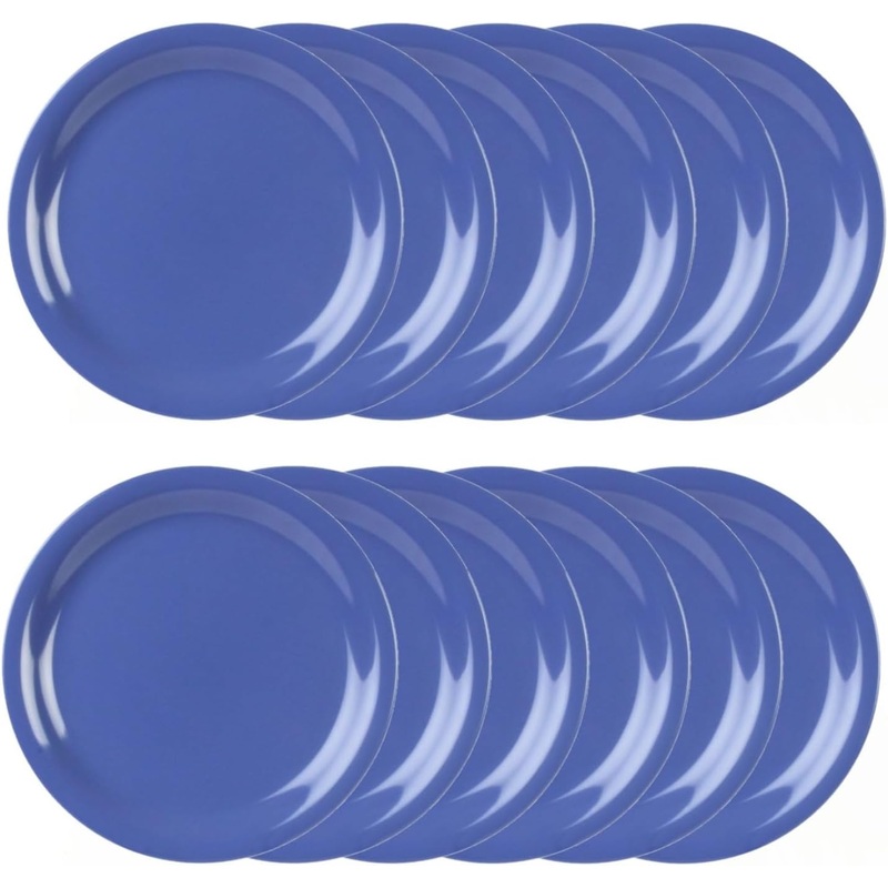 Round Dinner Plates Narrow Rim  Melamine Set of 12- Dishwasher Safe Break-Resistant Reusable Plates Kitchen Plates Dinnerware Dishes for Home Kitchen
