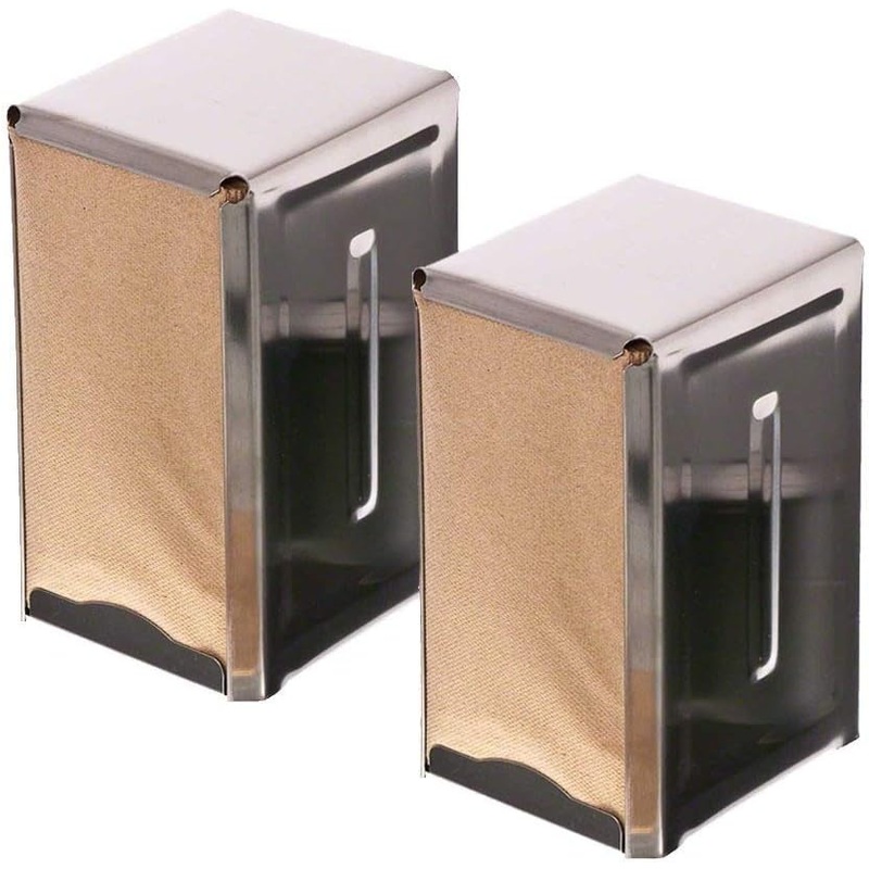 Set of 2 – Stainless Steel – Dual Sided – Tall Fold – Table Top – Napkin Dispenser with Polished Finish