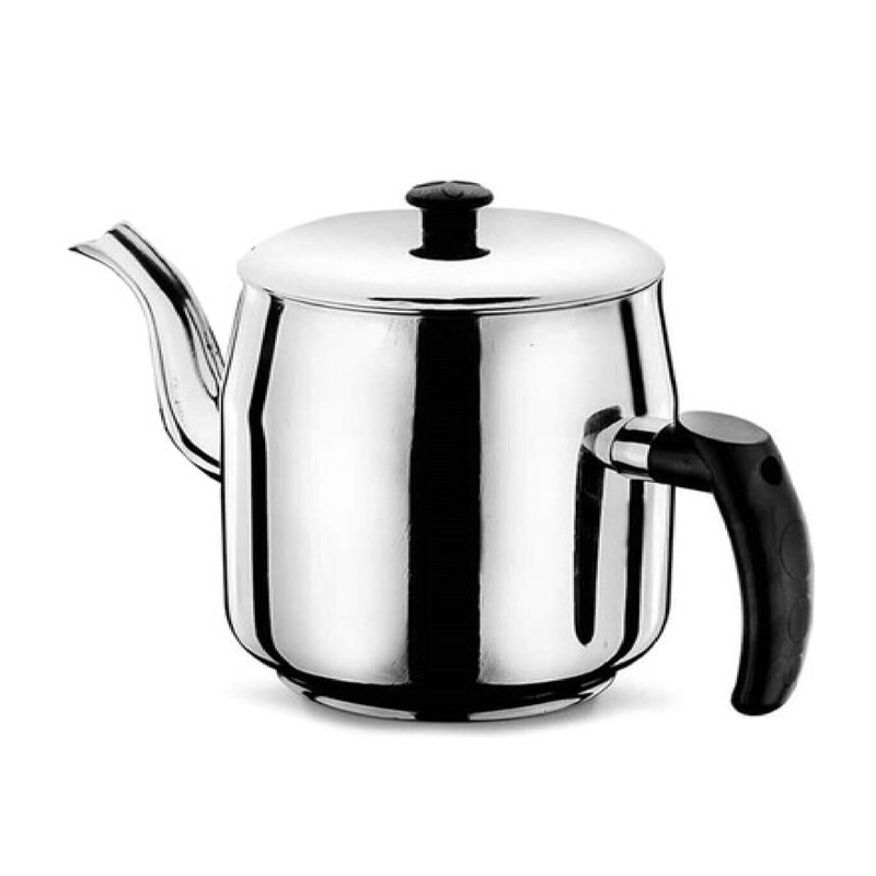 Stainless Steel Teapot with Black Bakelite Handles, 68oz, 85oz, or 105oz (2L, 2.5L, 3.1L)