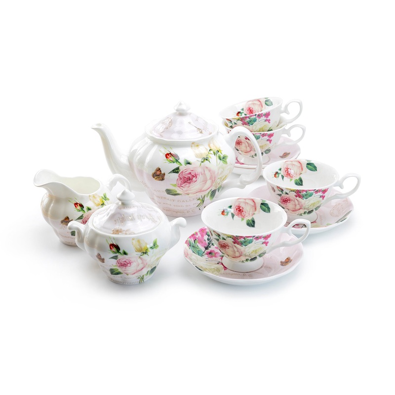 Liz’s Rose Garden Bone China 11-Piece Tea Set