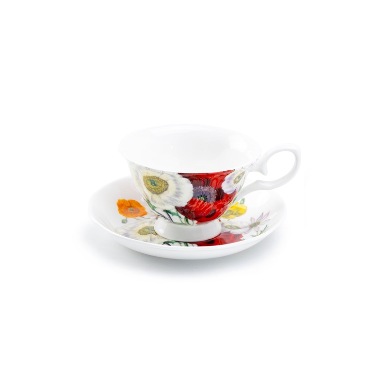 Poppy Field Bone China Tea Cup and Saucer