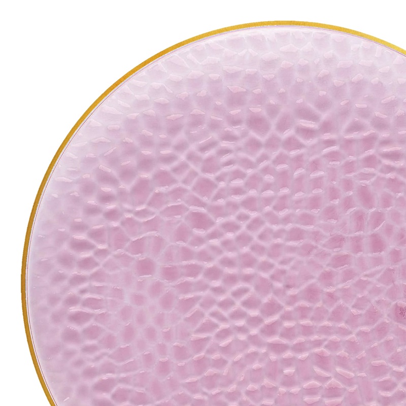 Clear Pink with Gold Rim Hammered Glass Disposable Plastic Appetizer/Salad Plates (7.5″)