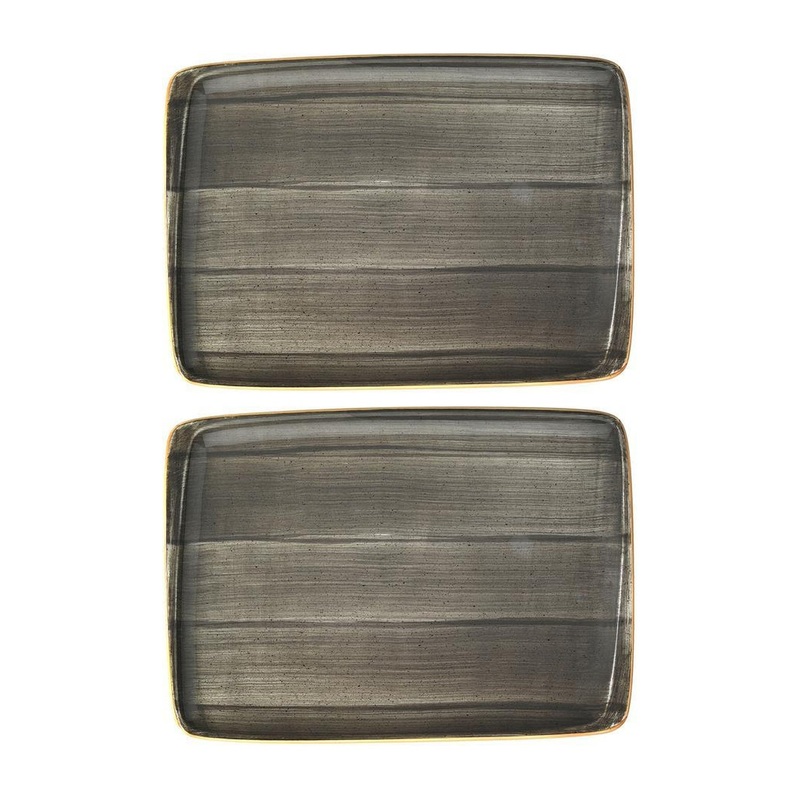 Space 9″ x 6″ Rectangular Grey Porcelain Plate (Set of 2)