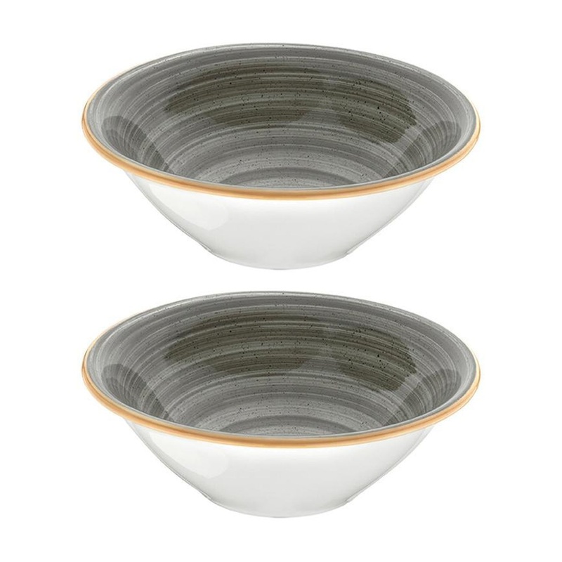 Space dia.8″ h:2.5″ 30 oz. Round Grey Porcelain Bowl (Set of 2)