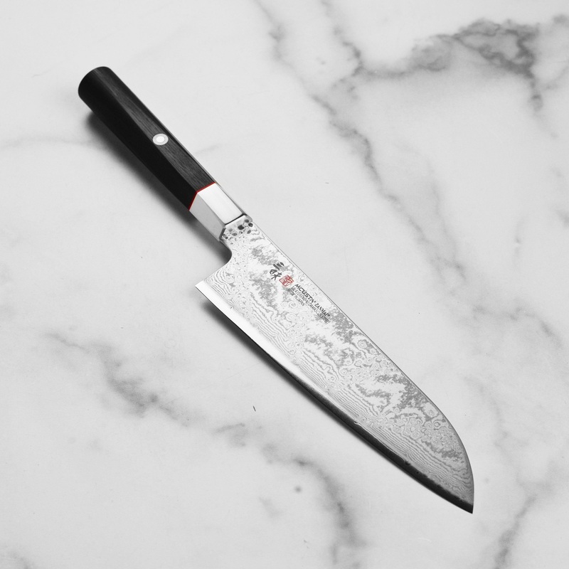 Zanmai Hybrid Damascus Splash 7″ Santoku