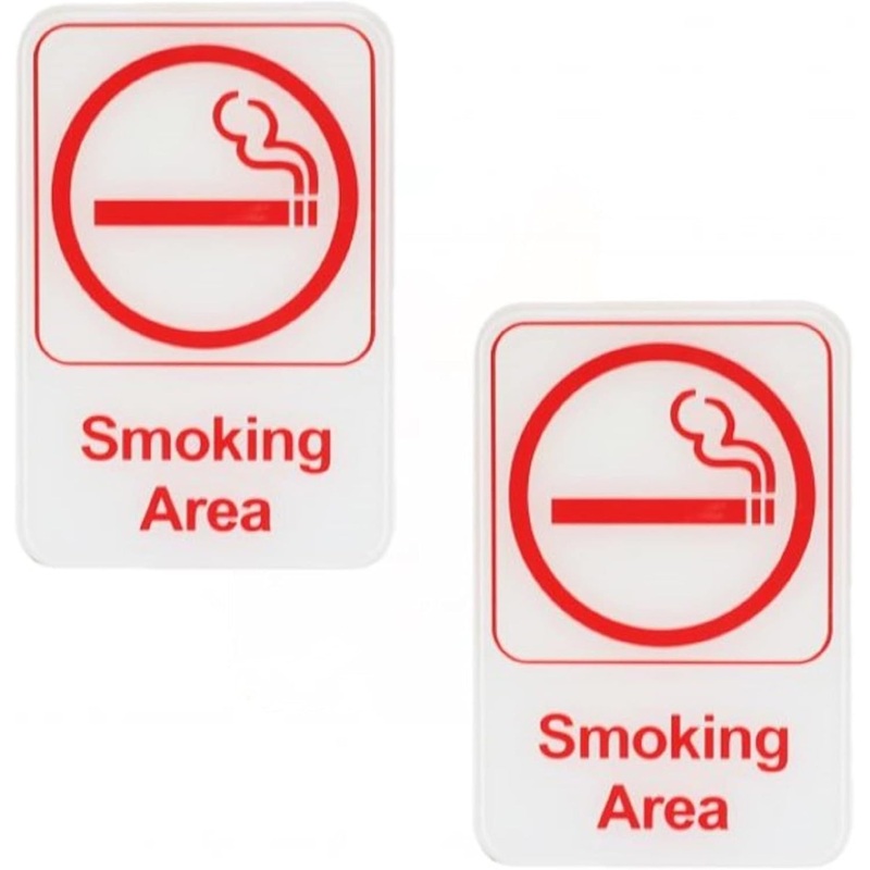 6″ x 9″ Smoking Area Sign with Easy Peel Self-Adhesive Red on White Color Set of 2- Waterproof Self Adhesive Store Signs Indoor/Outdoor Warning Marker Home Business Use