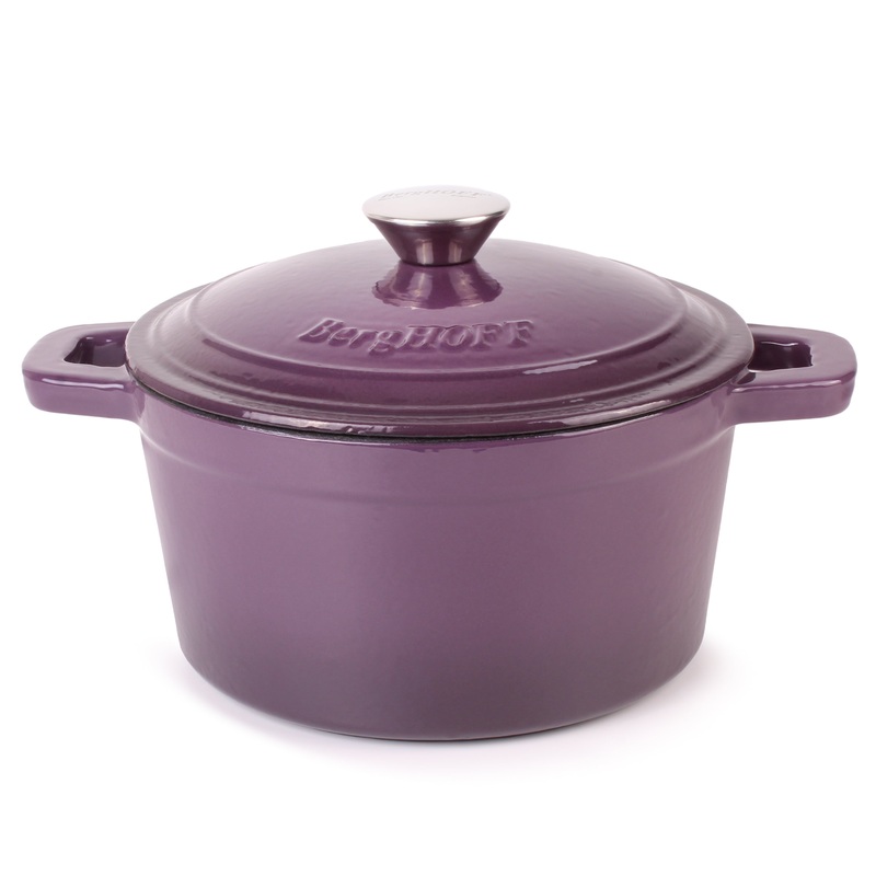 BergHOFF Neo Cast Iron 3qt. Round Dutch Oven 8″ with Lid, Purple