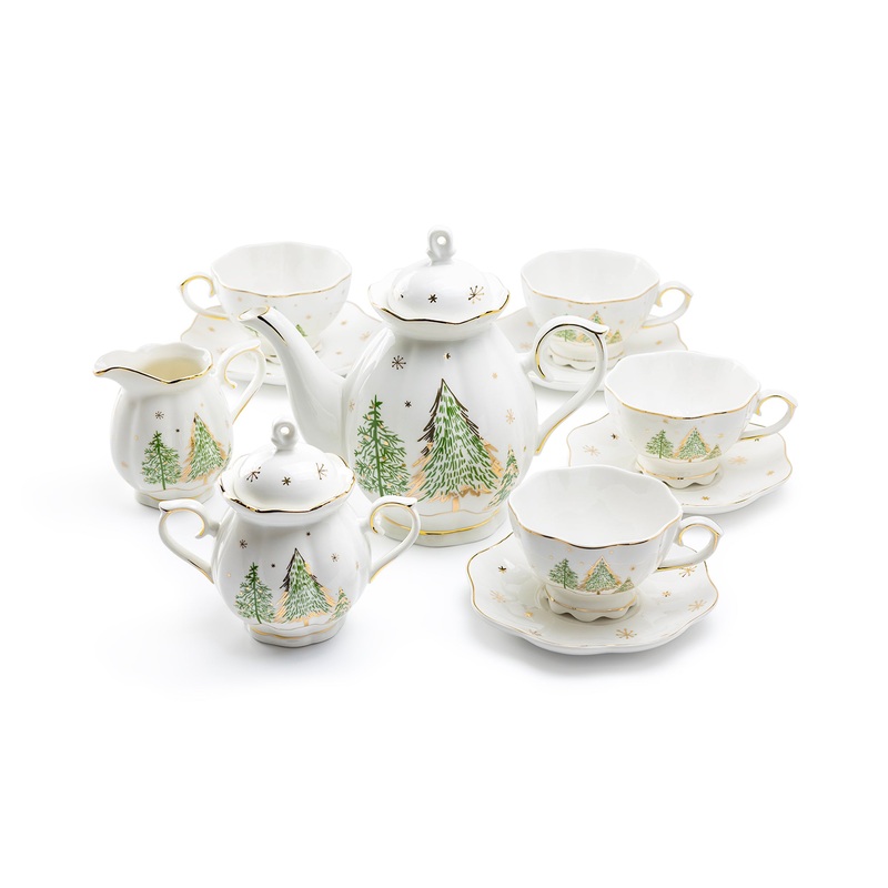 Christmas Pine Trees Fine Porcelain Tea Set