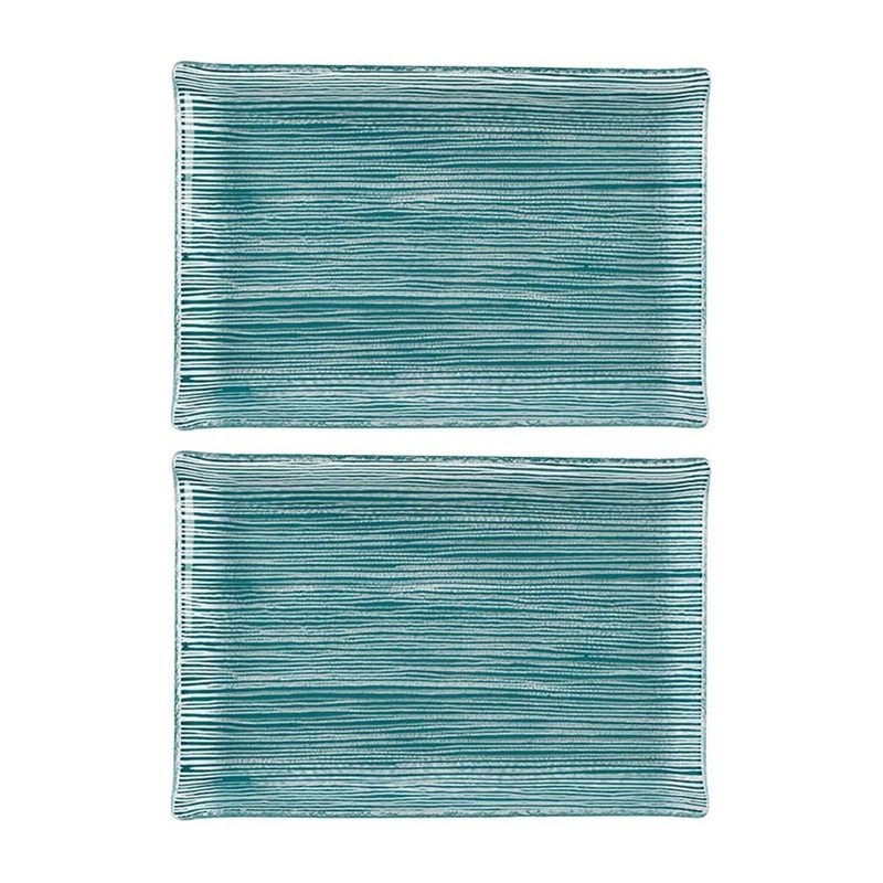 Glass Dinnerware 8.5″ x 5.75″ Rectangular Blue Glass Plate (Set of 2)