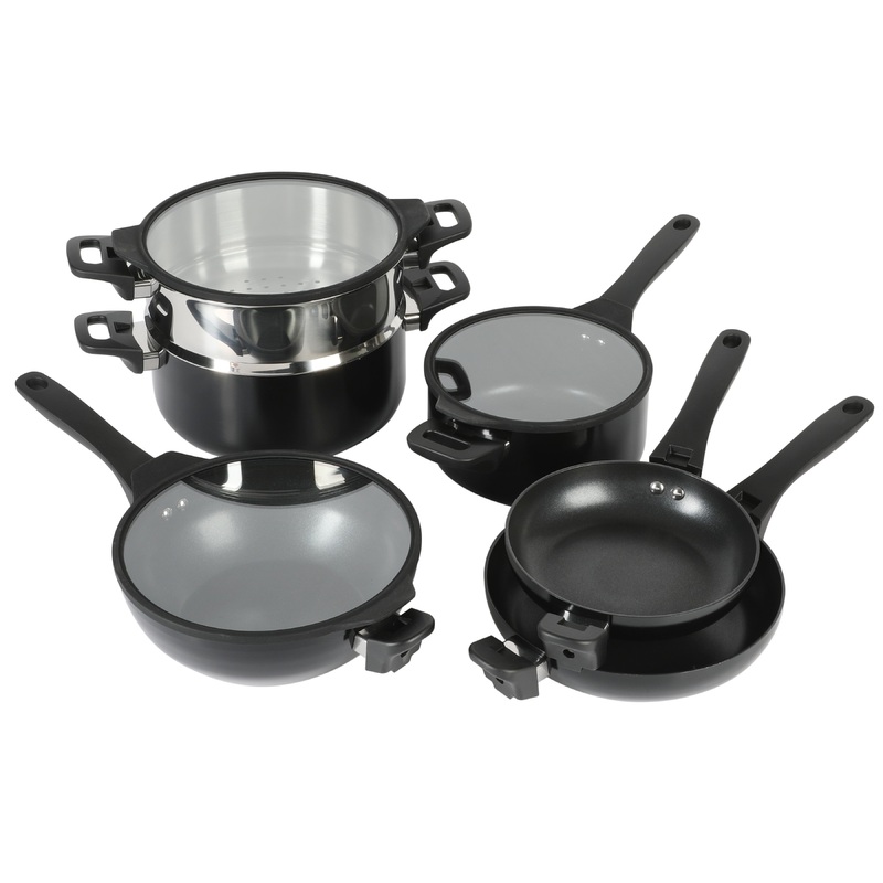 Kenmore Elite Grayson 9-Piece Black Aluminum Stackable Cookware Set