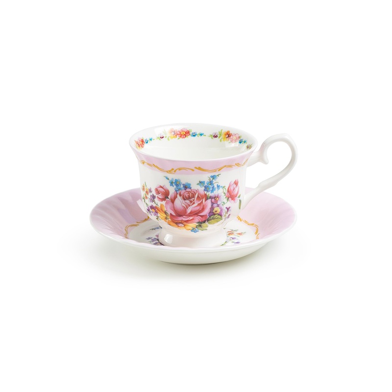 Marie Rose Pink Bone China Tea Cup and Saucer