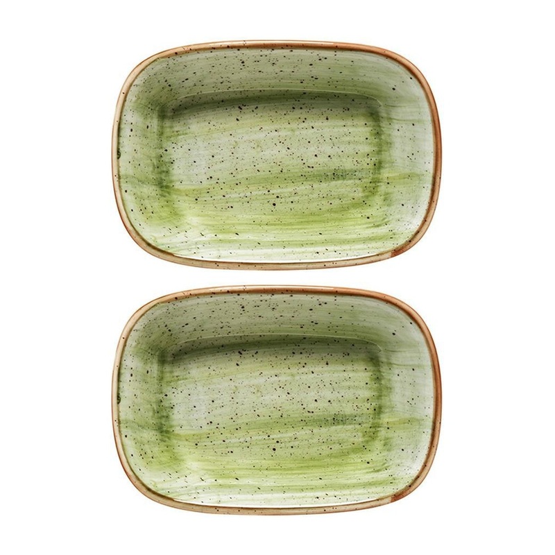 Therapy 6.5″ x 4.5″ x h:1.5″ 12 oz. Rectangular Green Porcelain Deep Plate (Set of 2)
