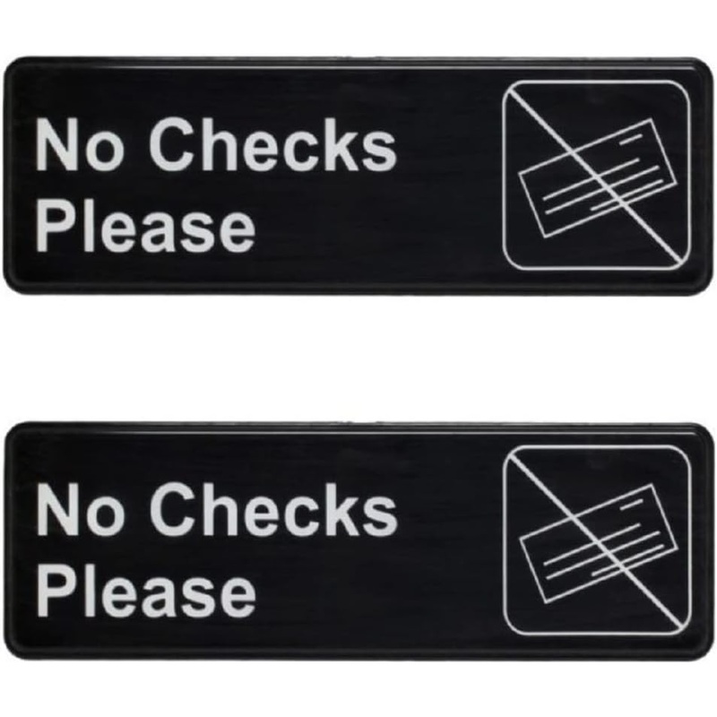 9″ x 3″ No Checks Please Sign with Easy Peel Self-Adhesive Red on White Color Set of 2- Door Sign Waterproof Self Adhesive Store Signs Indoor/Outdoor Warning Marker Home Business Use