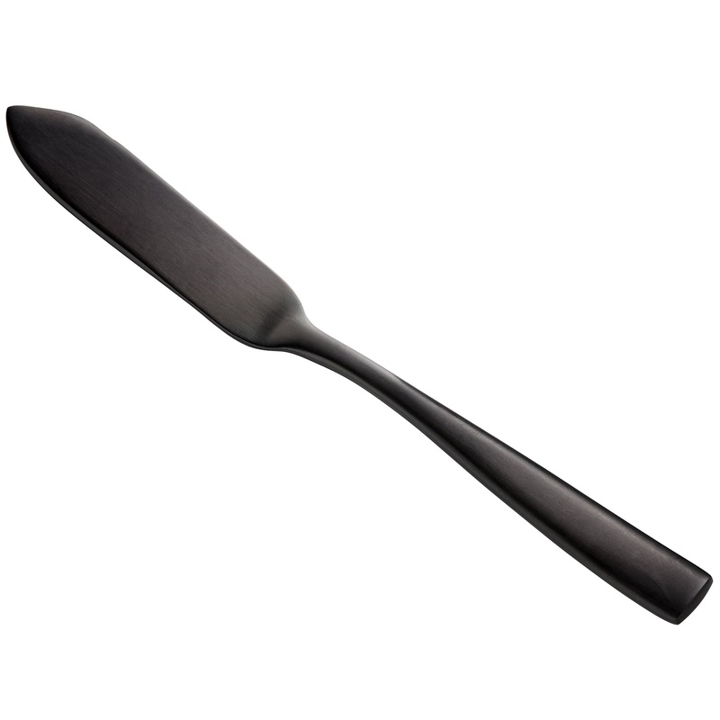 Bon Chef S3010BM Manhattan 6 1/4″ 18/10 Extra Heavy Weight Matte Black Stainless Steel Butter Knife – 12/Pack