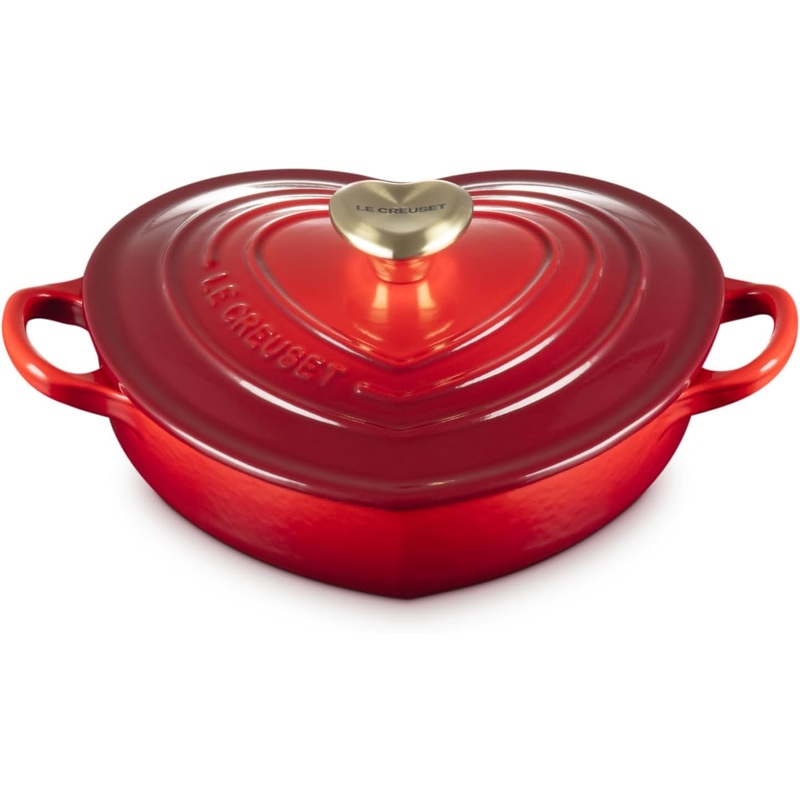 Le Creuset 1 1/4 Qt. Shallow Heart Cocotte w/Light Gold Heart Knob – Cerise