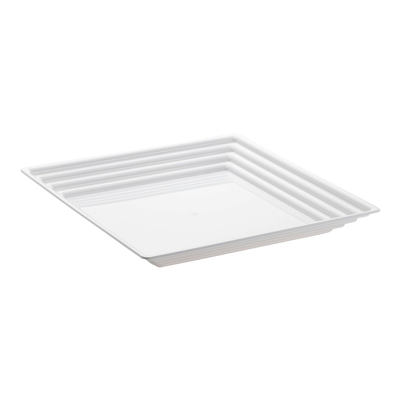 16″ x 16″ White Square with Groove Rim Plastic Serving Trays